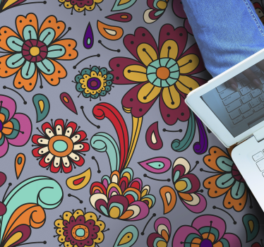 Floral vinyl rug with lively botanical designs - TenStickers
