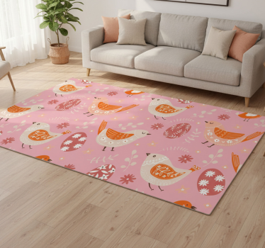 Floral vinyl rug with pink folk art birds pattern - TenStickers