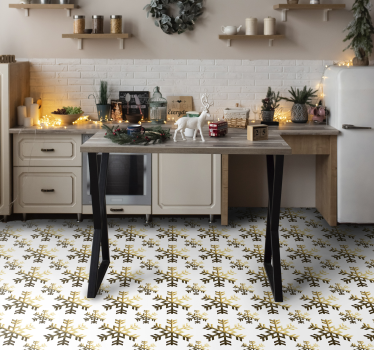 Golden snowflakes pattern festive vinyl floor rug - TenStickers