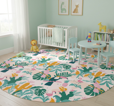 Animal vinyl rug with tropical birds and leaves - TenStickers