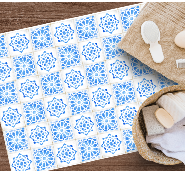 Intricate Blue Patterns tile vinyl rug - TenStickers