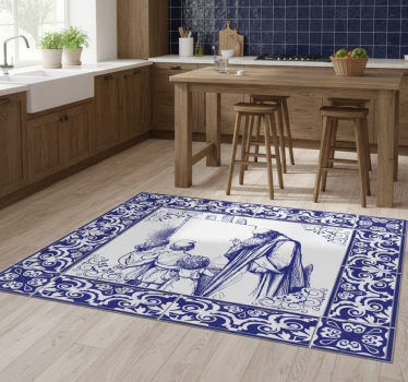 Kitchen vinyl rug blue delft design - TenStickers