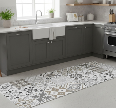 Kitchen vinyl rug geometric tile pattern - TenStickers