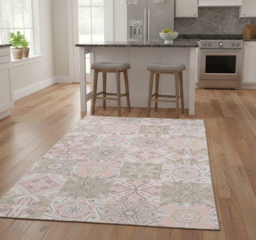 Kitchen vinyl rug in pink and grey tile - TenStickers