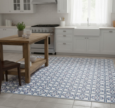 Kitchen vinyl rug with blue and red portuguese tiles - TenStickers