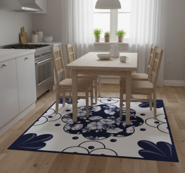 Kitchen vinyl rug with floral tile pattern - TenStickers