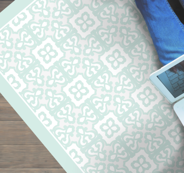 Light aquamarine vintage floral tiles bathroom vinyl rug - TenStickers