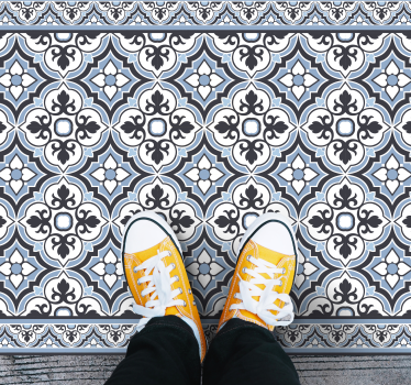 Light blue classical tile design kitchen vinyl rug - TenStickers