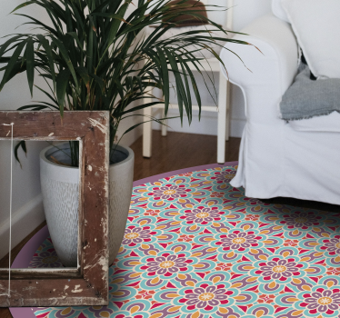 Mandala vinyl rug in lively floral design - TenStickers