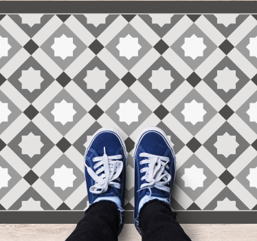 Modern grey geometric stars pattern tile kitchen vinyl rug - TenStickers