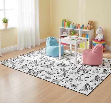 Monochrome butterflies and dots animal vinyl rug - TenStickers