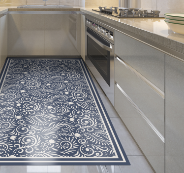 Ornate floral design vinyl kitchen mat - TenStickers