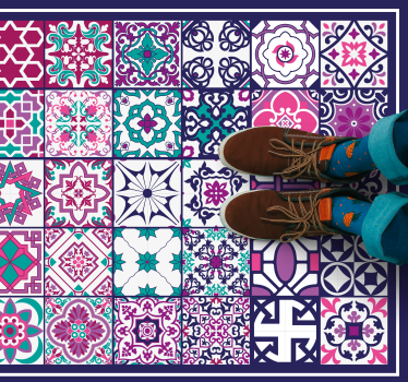 Pink maroccan tile pattern bathroom vinyl flooring - TenStickers