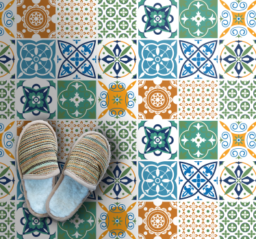 Porcelain colourful pattern vinyl kitchen mat - TenStickers