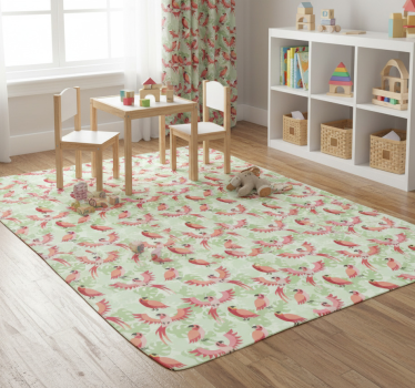 Red birds on green leaves animal vinyl rug - TenStickers