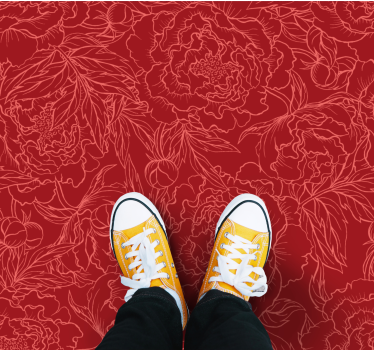 Red flower pattern floral vinyl rug - TenStickers