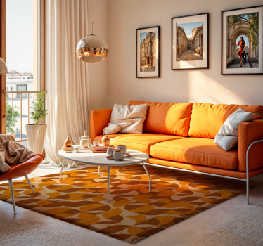 Orange retro design shapes living room rug - TenStickers