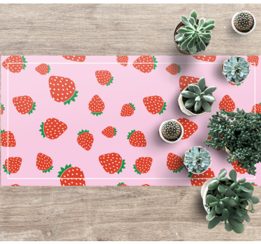 Pink strawberry motif floral vinyl rug - TenStickers
