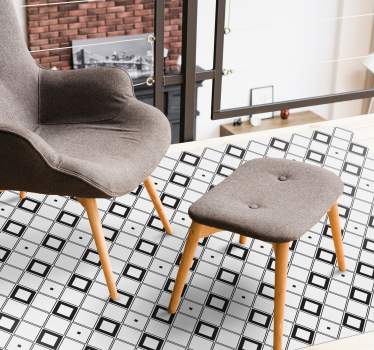 Stylish black and white squares minimal vinyl rug - TenStickers