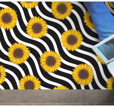 Sunflowers on stripy background vinyl rug - TenStickers