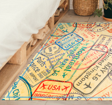 Travel Passport Stamps world map vinyl rug - TenStickers
