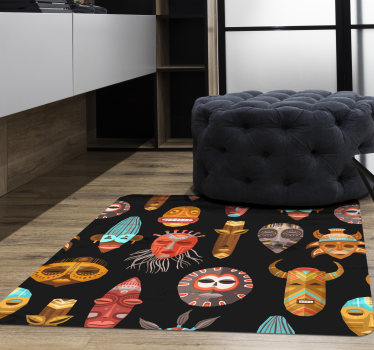 Tribal Mask Motif Ensemble living room rug - TenStickers