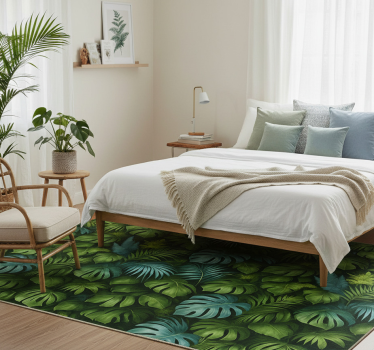 Tropical green and blue leaves bedroom vinyl rug - TenStickers