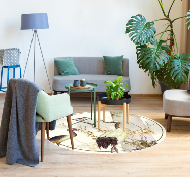 Twigs and birds chinoiserie animal print rugs - TenStickers