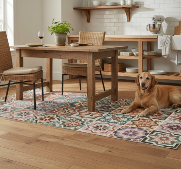Vibrant eclectic patchwork kitchen vinyl rug - TenStickers