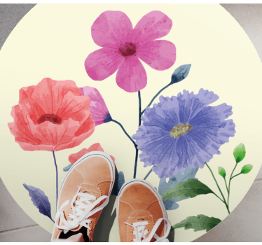 Vibrant Flower Composition circular vinyl rug - TenStickers