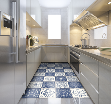 Vintage blue tiles kitchen vinyl rug - TenStickers