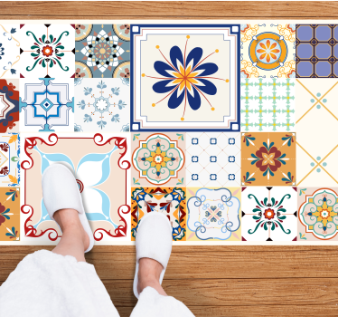 Vintage style irregular mosaic pattern vinyl kitchen mat - TenStickers
