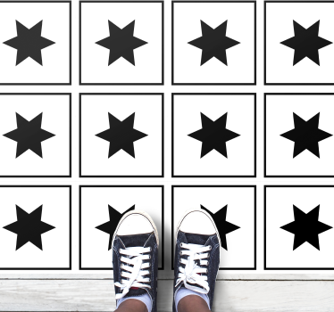 White star black tile effect vinyl rug - TenStickers