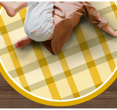 Yellow Plaid Print circular vinyl rug - TenStickers