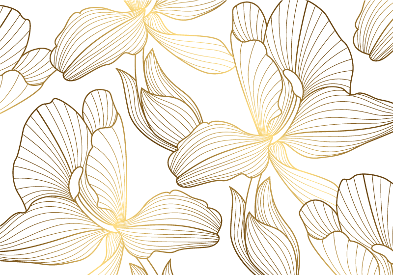 Golden flowers white  vinyl rug - TenStickers