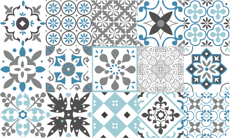 Blue mosaic kitchen vinyl rug - TenStickers