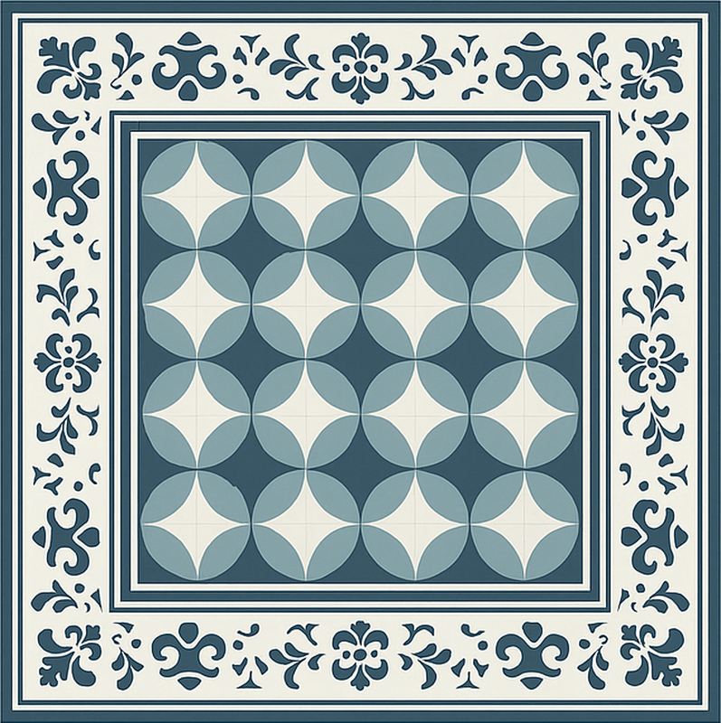 Blue and white motif tile vinyl rug - TenStickers