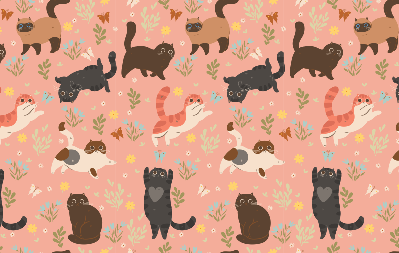 Animal vinyl rug with cats seamless pattern - TenStickers