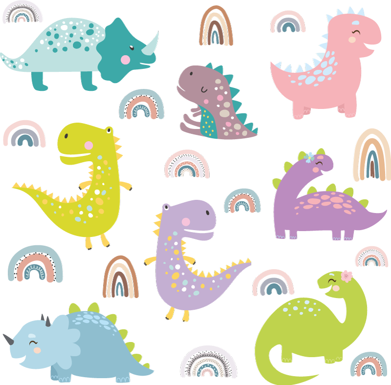 Animal vinyl rug nordic dinosaurs with rainbows set - TenStickers
