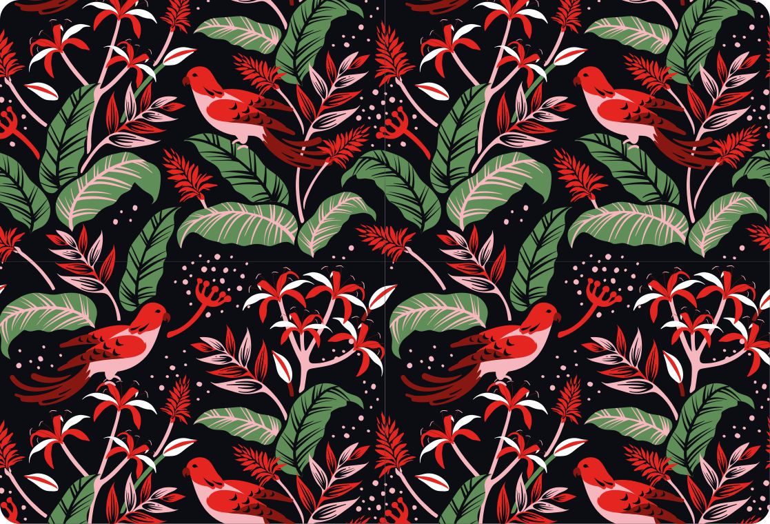 Red and pink leaves pattern animal vinyl rug - TenStickers