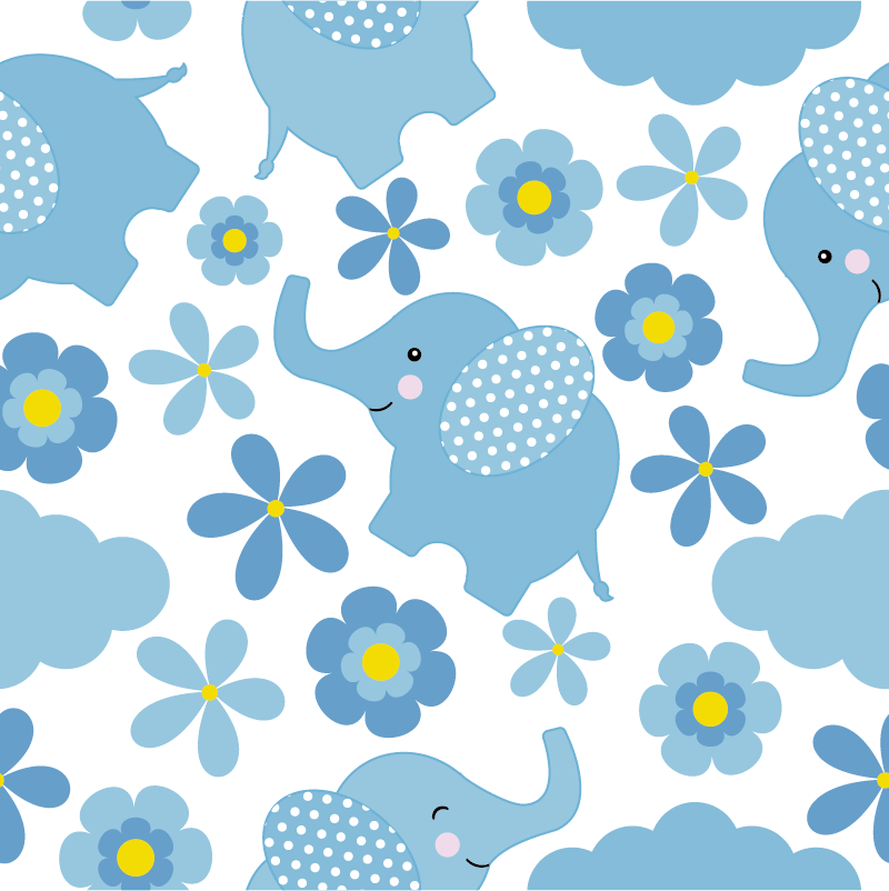 Animal vinyl rug blue baby elephants - TenStickers