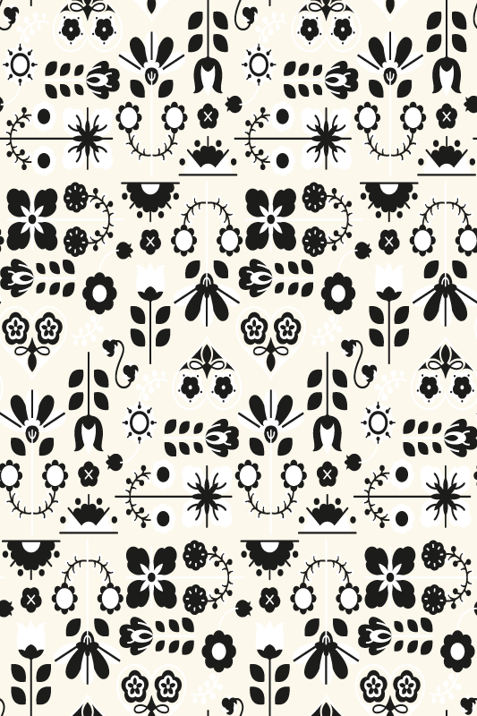 Animal vinyl rug with black and white folk design - TenStickers