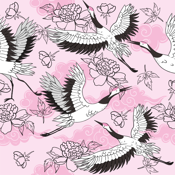 Animal vinyl rug wild birds modern pink pattern - TenStickers