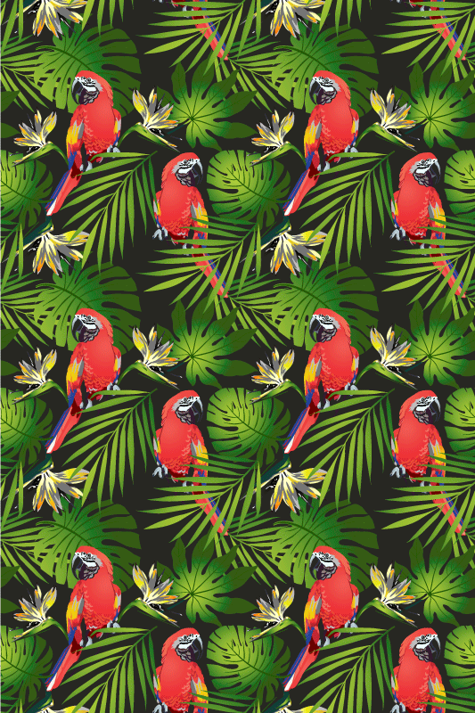 Animal vinyl rug colorful parrots on gray background - TenStickers