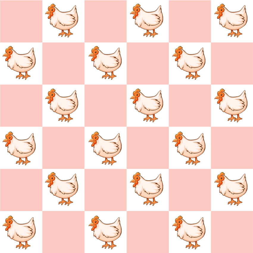 Animal vinyl rug with pink squares and roosters - TenStickers