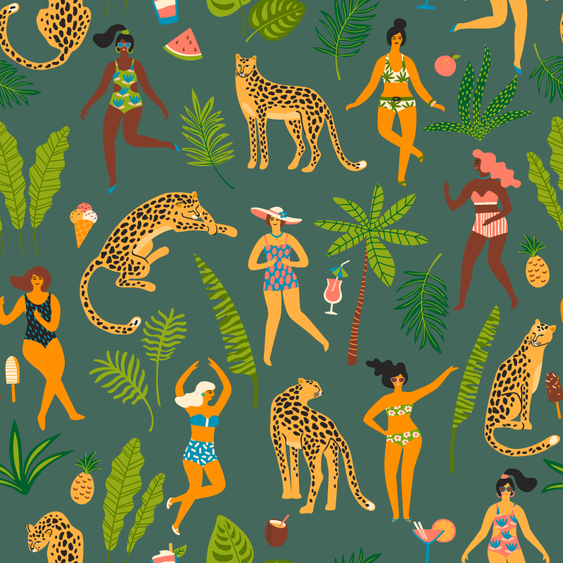 Women in leopard print animal vinyl rug - TenStickers