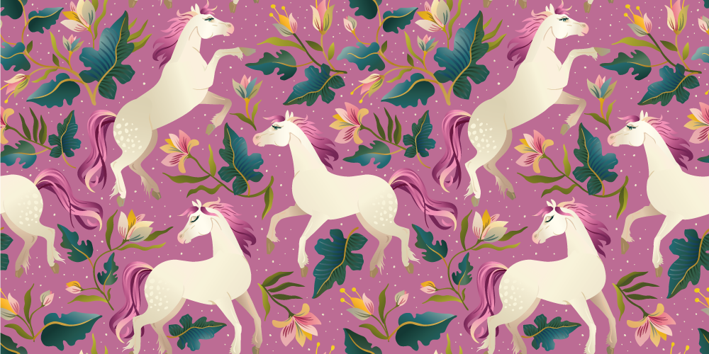 Animal vinyl rug with pink floral horse design - TenStickers