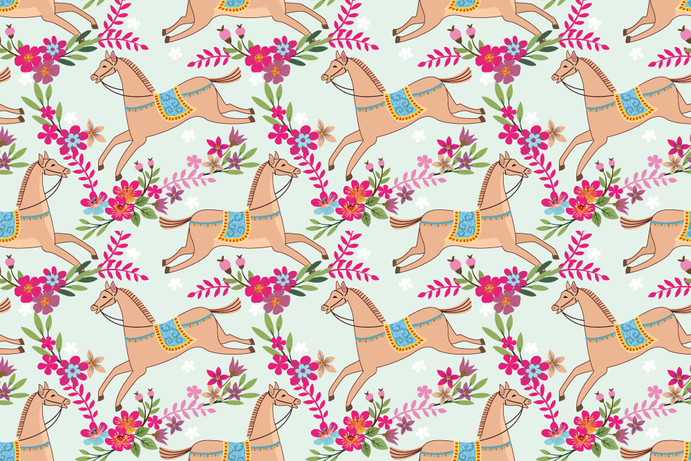 Animal vinyl rug with pink flowers horse pattern - TenStickers