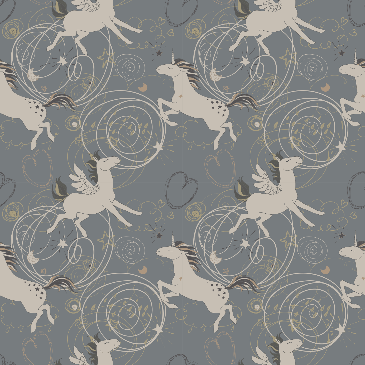 Animal vinyl rug with pegasus unicorns on black - TenStickers