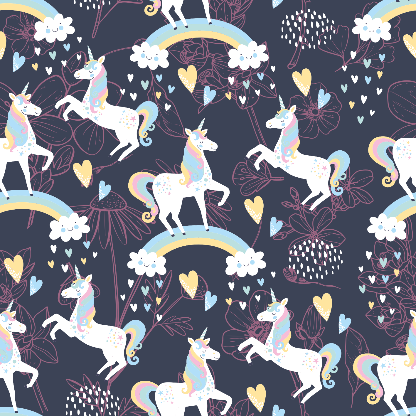 Animal vinyl rug with pink unicorn floral design - TenStickers